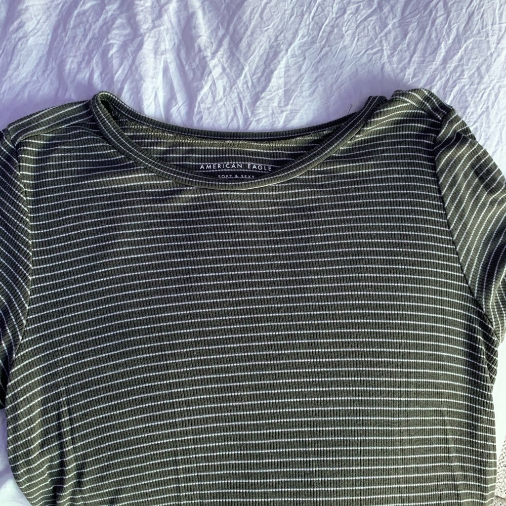 american eagle green/white striped tee